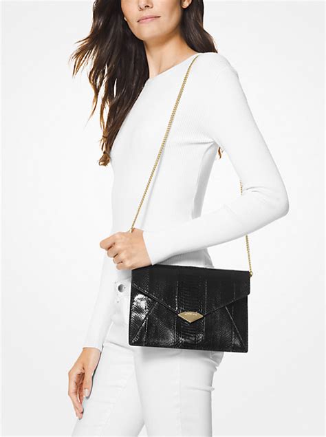 michael kors snakeskin envelope clutch|MICHAEL Michael Kors Barbara Medium Snakeskin Envelope .